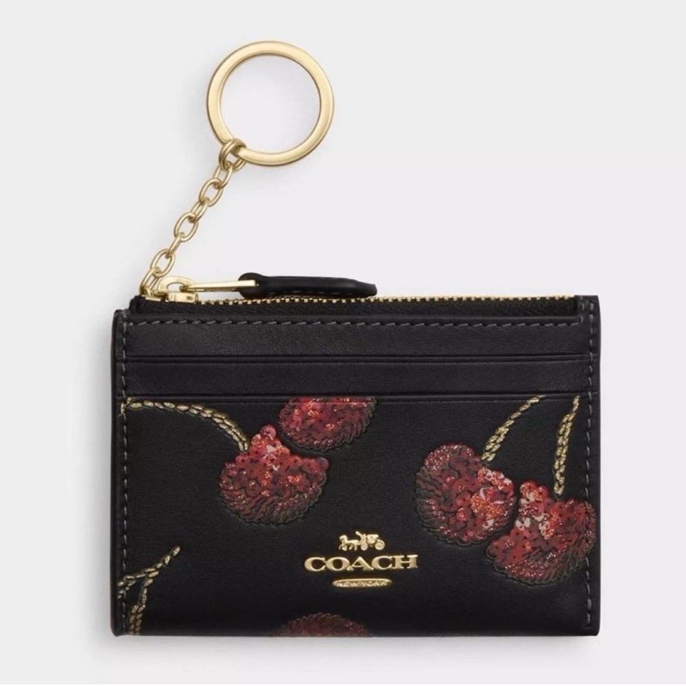COACH Mini Skinny Id Case Cardholder Wallet with Cherry Print NWT AUTHENTIC - Picture 10 of 14